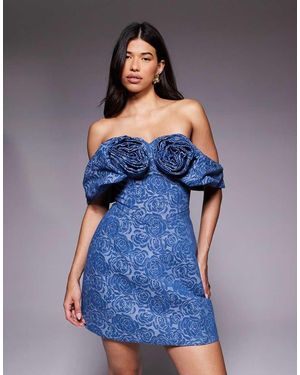 ASOS Bandeau Corsage Off The Shoulder Dress - Blue