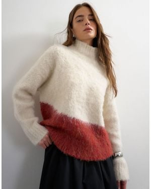 TOPSHOP Gestrickter oversize-pullover mit hohem kragen und abstraktem print - Rot