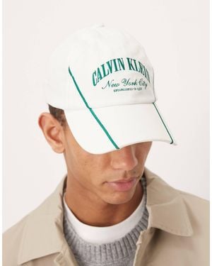 Calvin Klein Graphic Signature Cap With Green Piping - White