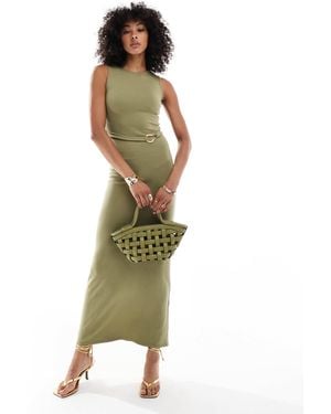 4th & Reckless Robe longue et sans manches avec ceinture à détail métallique doré - kaki - Vert