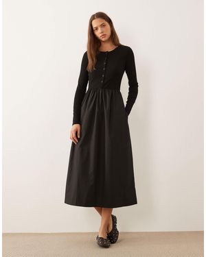 Threadbare – midikleid aus jersey-popeline-mix - Schwarz