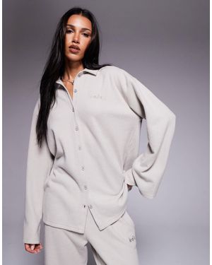 Kaiia Exclusivité - - top d'ensemble côtelé riche en coton boutonné devant - pierre - Gris