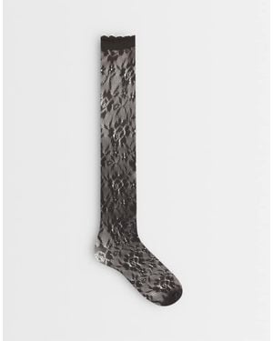 Vero Moda Sheer Knee High Socks With Lettuce Edge - White