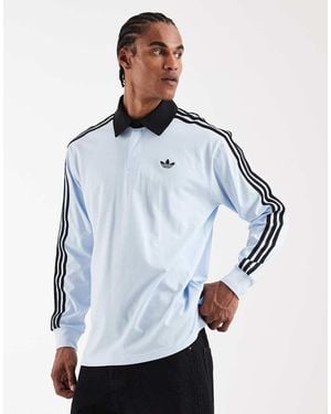 adidas Originals Three Stripe Long Sleeve Polo - Blue