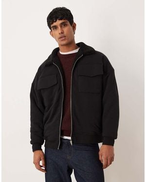 ASOS Relaxed Zip-through With Borg Lining - Black