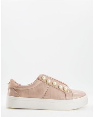 Miss Kg Kassie Pearl Lace-up Trainers With Pearl Detail - White
