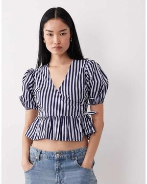 Wednesday's Girl Wrap Short Sleeve Top - Blue