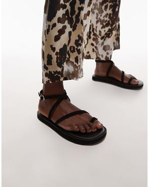 TOPSHOP Kayce - sandales plates en daim véritable à brides - Noir