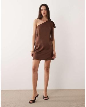 New Look One Shoulder Scarf Detail Satin Mini - Brown