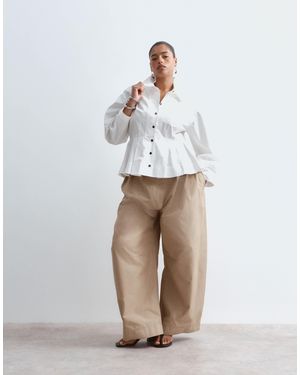 ARRANGE Curve Structured Collared Peplum Shirt With Contrast Buttons - White