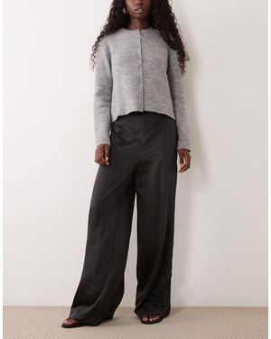 Vila Wide Leg Satin Trousers - Grey