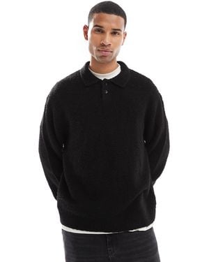 Jack & Jones Premium – oversize-pullover aus em bouclé mit polokragen - Schwarz