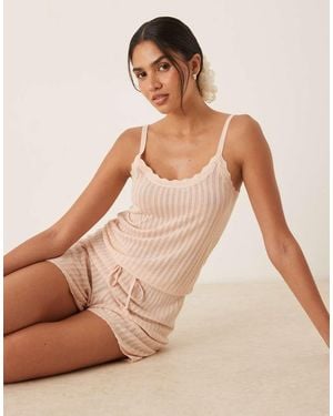 Mango Light Weight Open Knit Pyjama Cami Top Co-ord - Natural