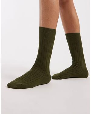 ASOS Ribbed Socks With Turn Over - Green