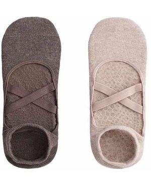 Oysho 2 Pairs Of Cotton Blend Yoga And Pilates Trainer Socks - Brown