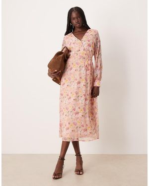Vila Long Sleeve V-neck Midi Dress - Pink