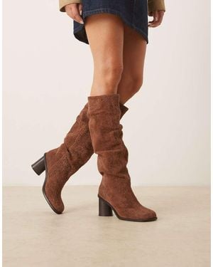 ASOS Carolina Leather Slouchy Heeled Knee Boots - Natural