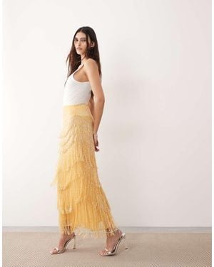 ARRANGE Beaded Fringe Column Midi Skirt - Pink