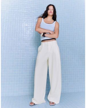 Bershka Double Fabric Voluminous Trousers - Blue