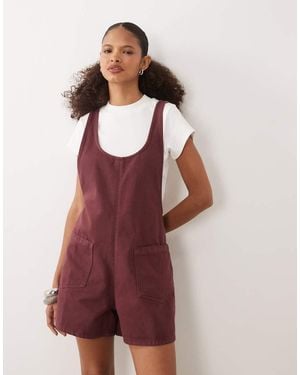 ASOS Denim Playsuit With Scoop Neck And Cross Back - Red