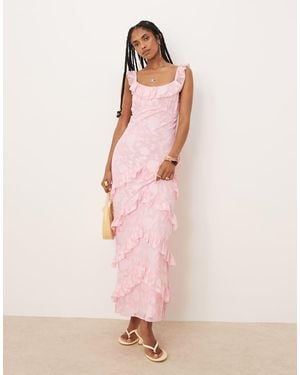 Pretty Lavish Ruffle Jacquard Maxi Dress - Pink