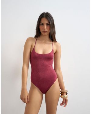 TOPSHOP Cyprus Glitter Swimsuit - Red