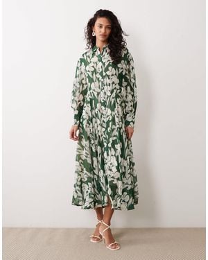 Aware Long Sleeve Maxi Shirt Dress - Green