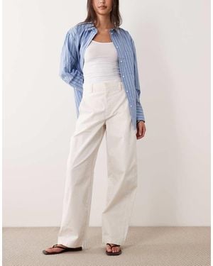 Jdy Pantalones Blancos De Talle Alto Y Pernera Barrel De - Azul
