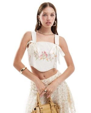 Miss Selfridge Embroidered Corset Bow Top - White