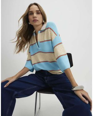 River Island Striped Knitted Polo Shirt - Blue