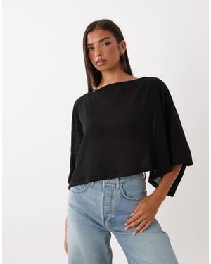 ASOS Textured Knit Cape Sleeve Top - Black