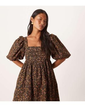 Nobody's Child Petite Nova Puff Sleeve Mini Dress - Brown