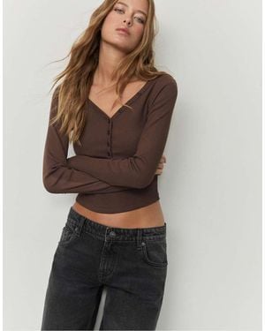 Stradivarius Blouse With Buttons - Brown
