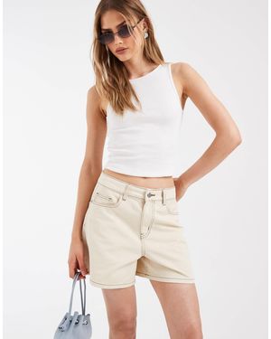 Object High Waisted Loose Fit Denim Shorts - Natural