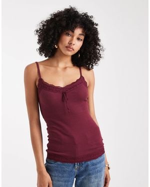 Hollister Y2k Lace Trim Pointelle Cami Top - Red