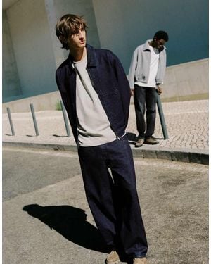 Pull&Bear Zip-Up Denim Jacket - Blue