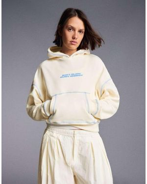 Bershka Hooded Print Sweatshirt - White