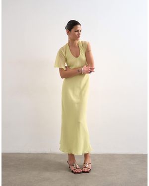 TOPSHOP Asymmetric Flutter Sleeve Maxi Dress With Seaming - Yellow