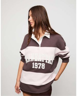 Stradivarius Stripe Print Polo Sweatshirt - Pink