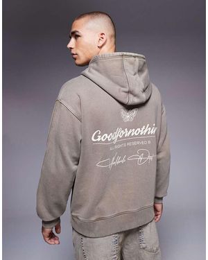 Good For Nothing Oversized Graphic Back Print Overhead Hoody - Grey