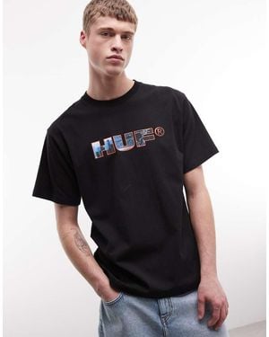 Huf Flight Path Logo Print T-Shirt - Black