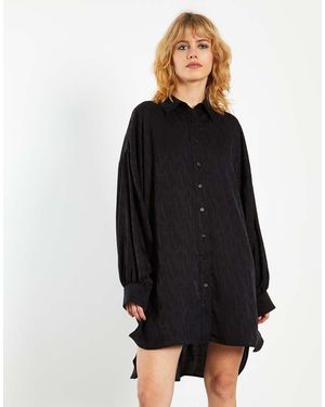 Glamorous Long-Sleeves-Mini-Shirt-Dresses - Black