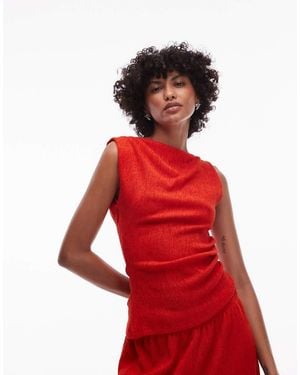 TOPSHOP Textu Asymmetric Ruched Tank Co-ord - Red