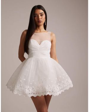 Bardot Hilda Sleeveless Sheer Insert Sweetheart Neck Voluminous Skirt Mini Dress - White