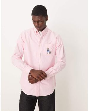 Polo Ralph Lauren Great Dane Dog Embroid Custom Fit Oxford Shirt - Pink