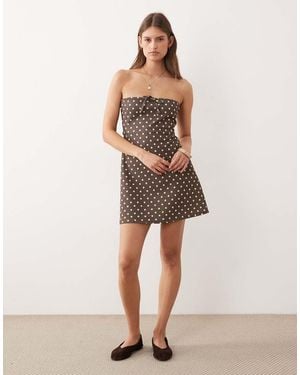 ASOS Bandeau Mini Dress With Tie Detail - Natural