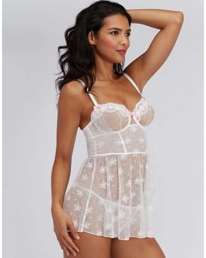 Boux Avenue Calla Sheer Lace Bridal Babydoll Floral Underwired Lingerie - White