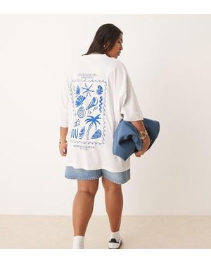 ASOS Asos Design Curve Oversized Tee With Shell Back Graphic - Blue