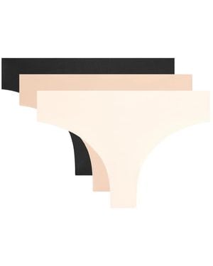 Oysho 3 Invisible Cotton Blend Thongs - Natural