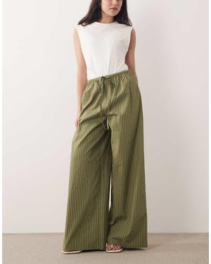 Wednesday's Girl Wide Leg Pinstripe Trousers - Green